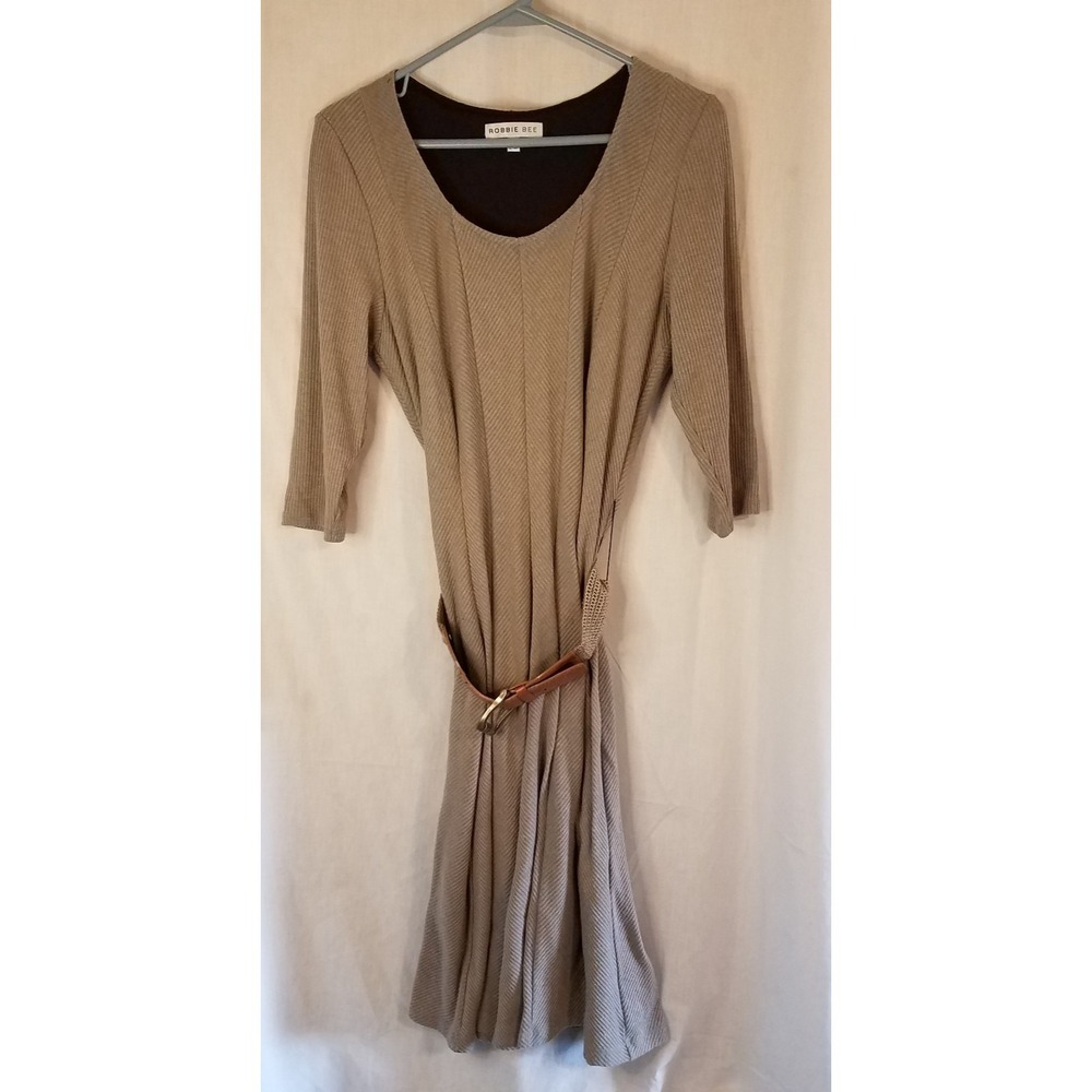 Vintage ROBBIE BEE Size 14 Scoop Neck Belted Sweater Dress‎ 3/4 sleeve